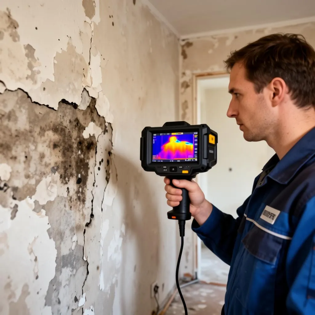 Feuchtigkeitsanalyse in Krefeld – Sachverständiger mit Messgerät